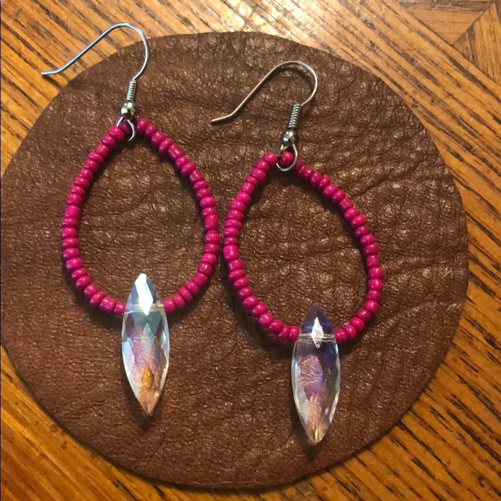 Pink teardrop earrings with crystals